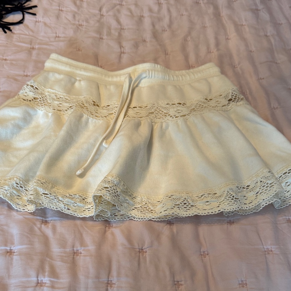 Urban Outfitters Cream Ribbed Waistband Mini Skirt